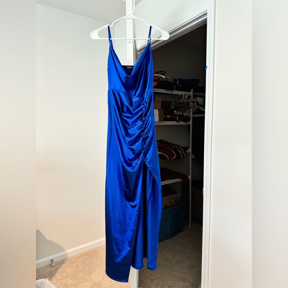 NWOT Elegant Blue Satin Dress
